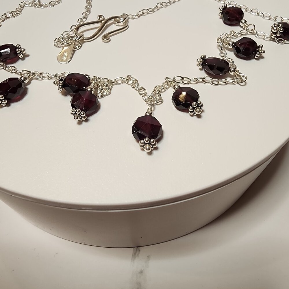 925 Silver Dangle Garnet Colored Bead Necklace - image 8